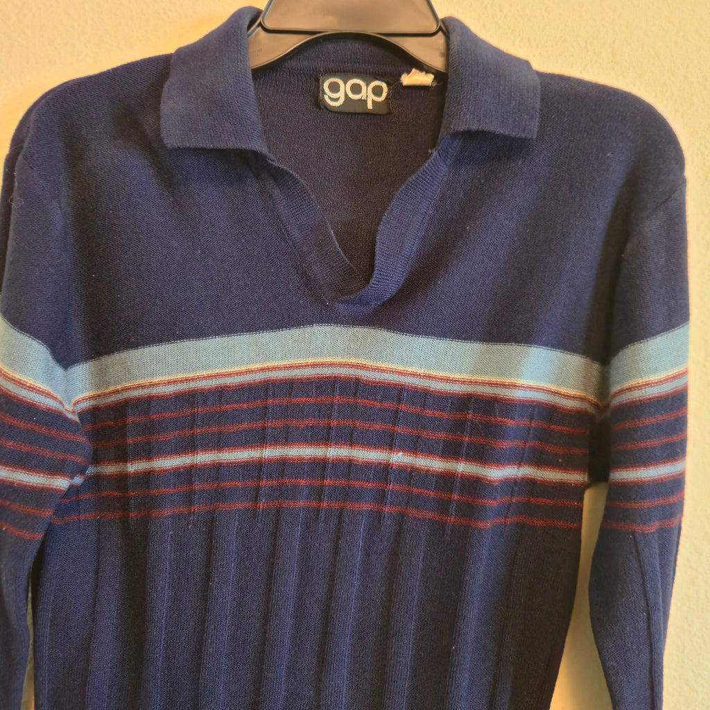 Vintage GAP Polo Collar Knit Pullover Sweater Striped Navy Y2K Preppy