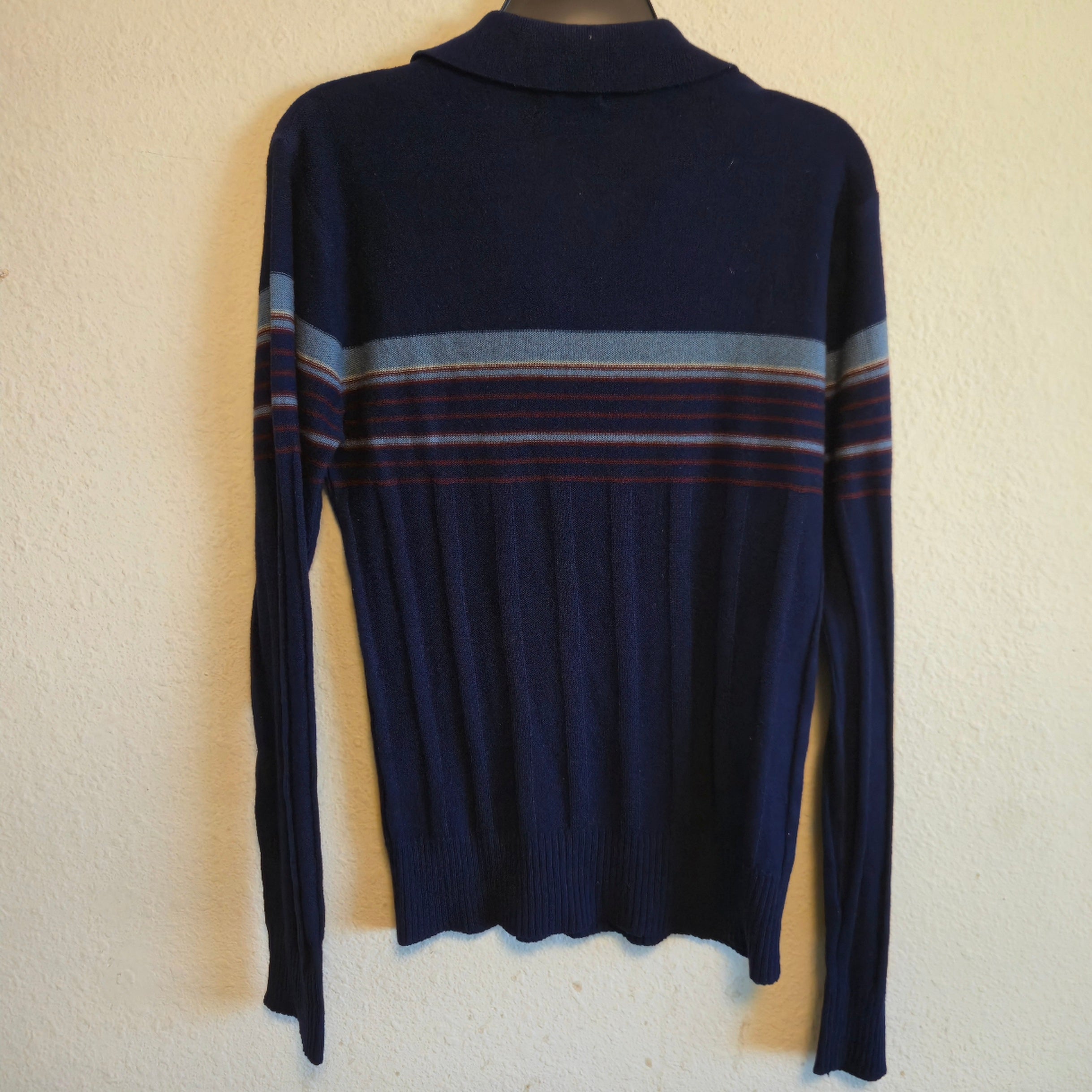 Vintage GAP Polo Collar Knit Pullover Sweater Striped Navy Y2K Preppy