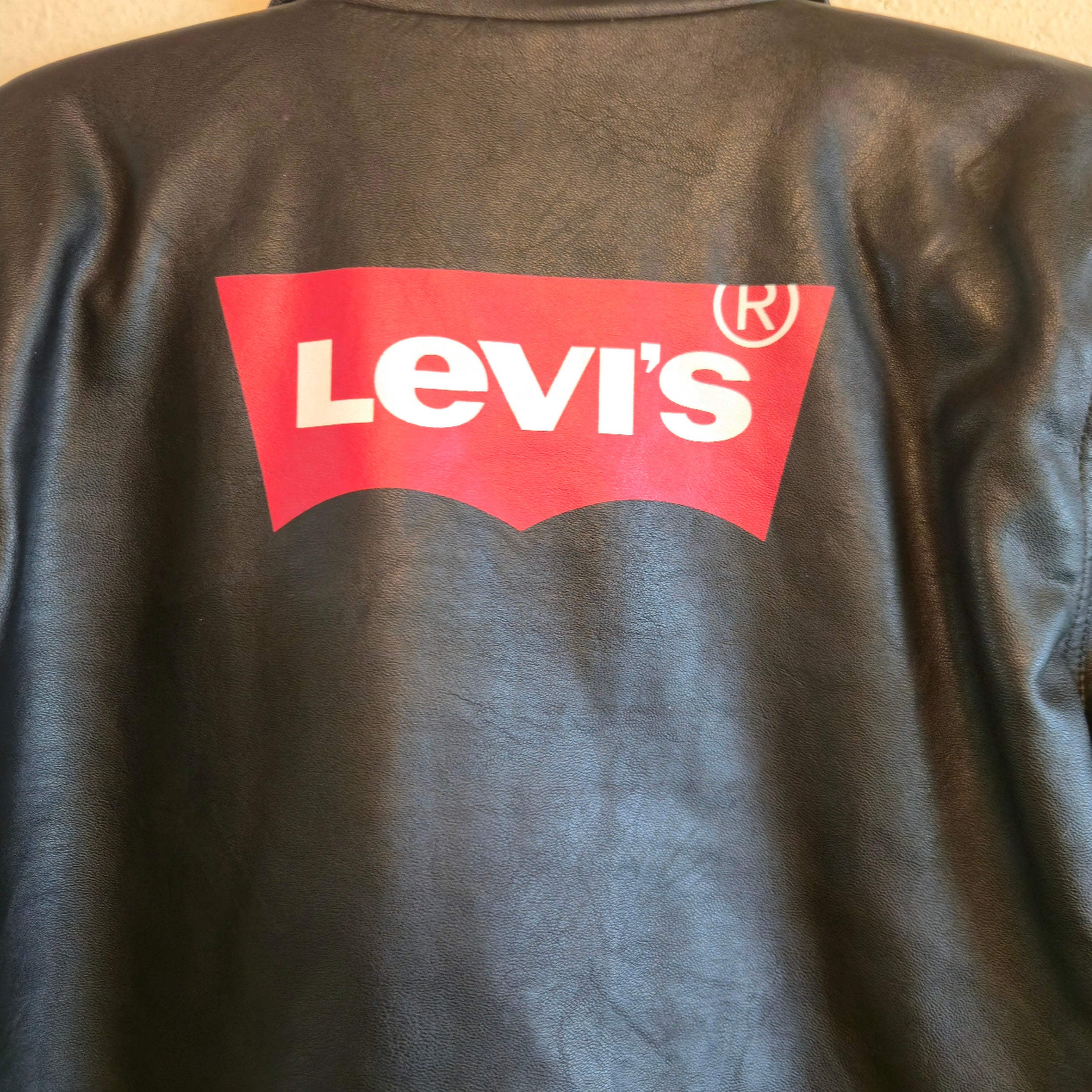 Levi’s Kids Faux Leather Moto Jacket Large 12-13 Black Biker Logo Back