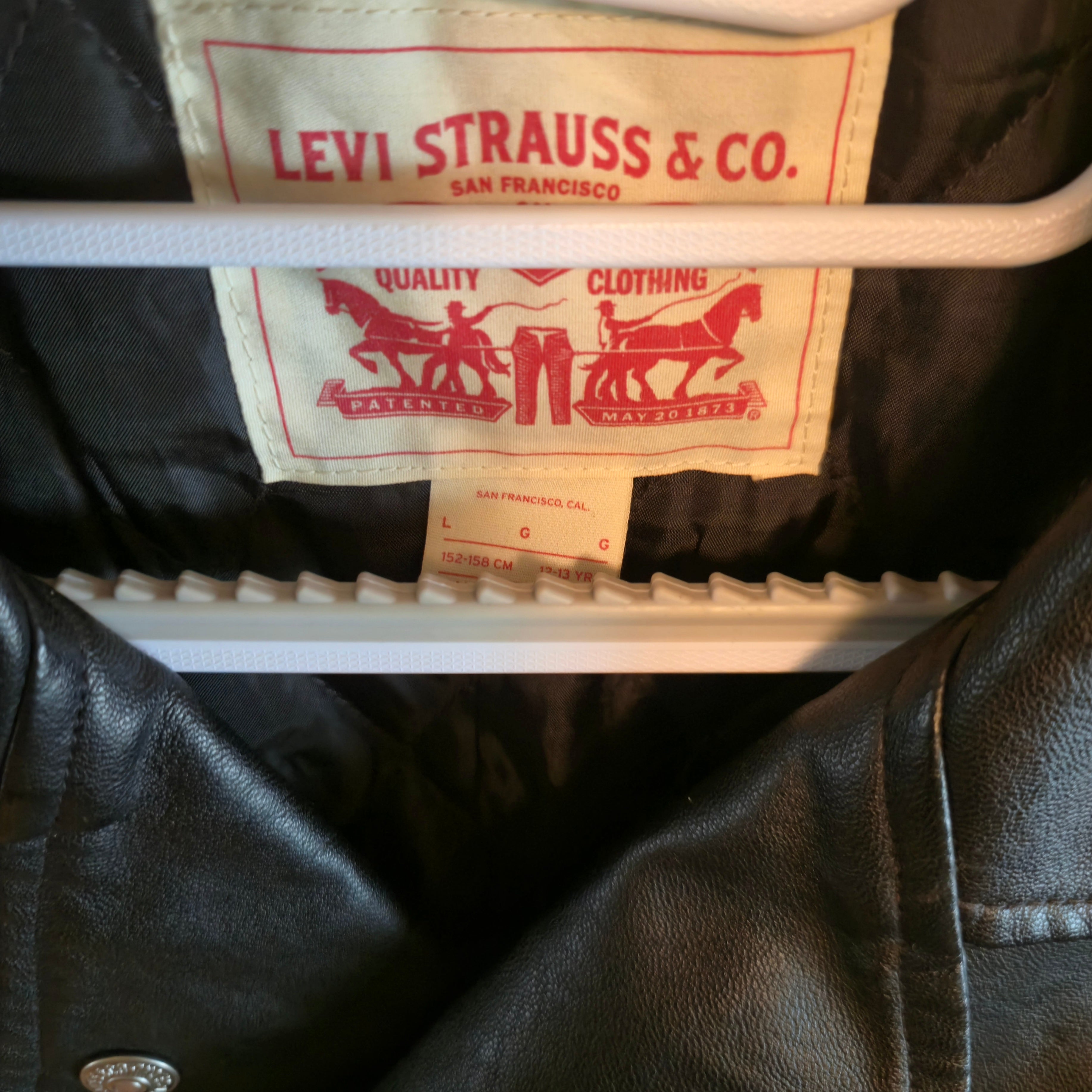 Levi’s Kids Faux Leather Moto Jacket Large 12-13 Black Biker Logo Back